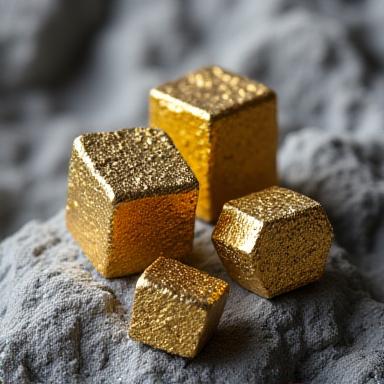 Golden Pyrite cubes in rock